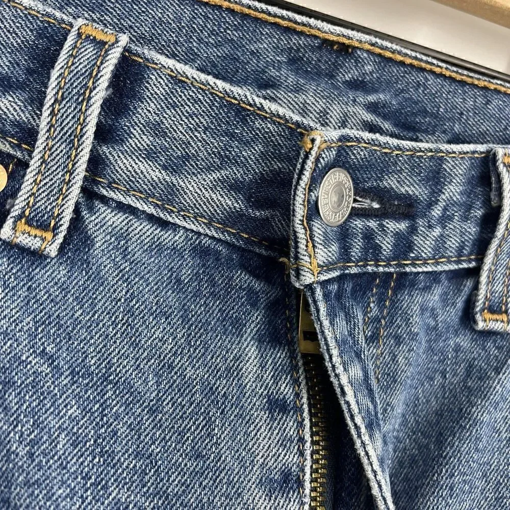 Levis 505 Jeans 36x32 Mens Faded Blue Distressed Denim Straight Leg Cotton
